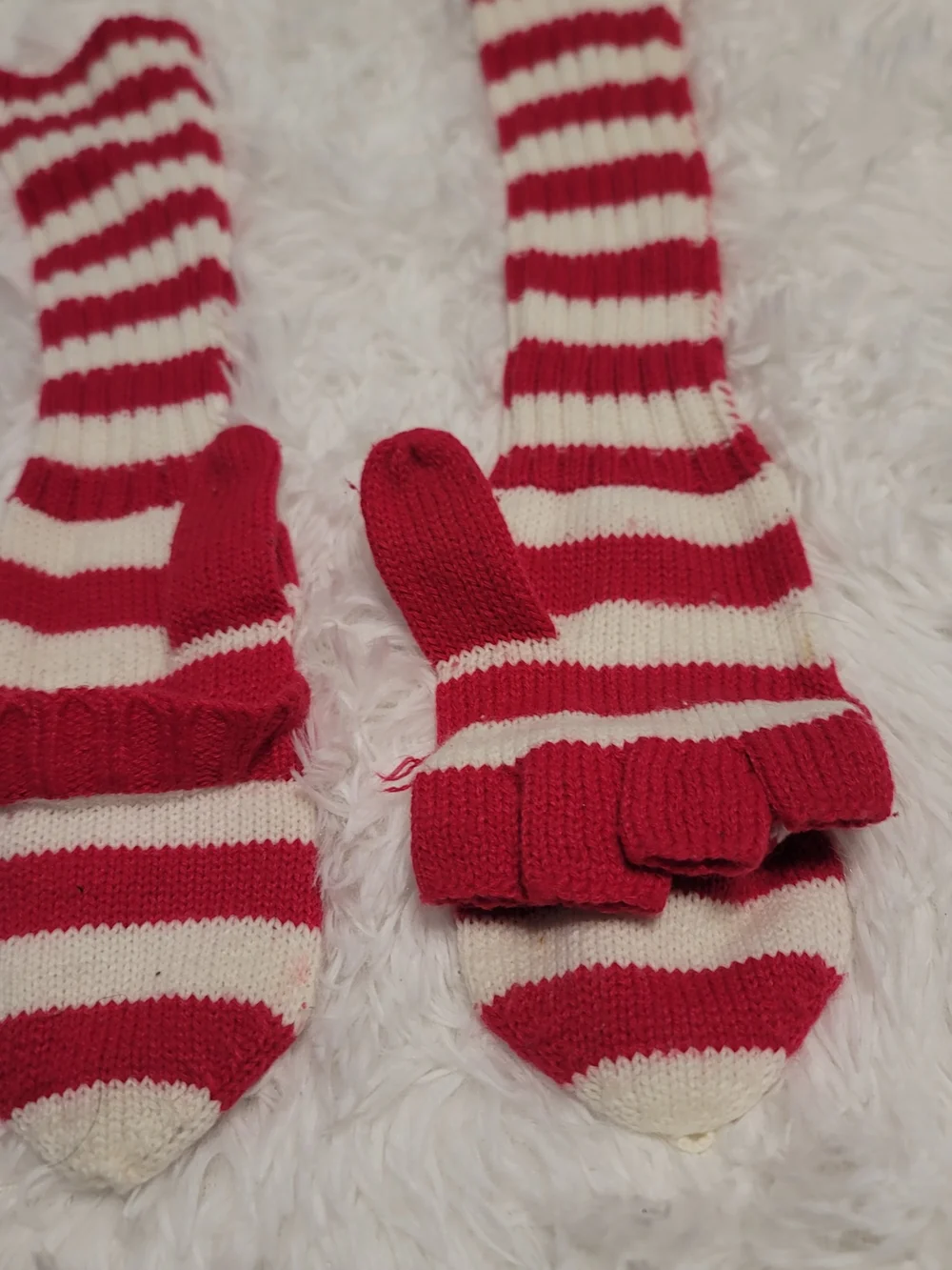 🔥3 For $25 Striped Pink & Cream Womens Convertible Mittens